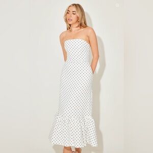 Chic Strapless White Dress with Black Polka Dots